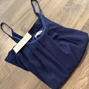 JJ Perfection Navy Blue Pleated Chiffon‎ Camisole Tank Top AWTTK0331 Large